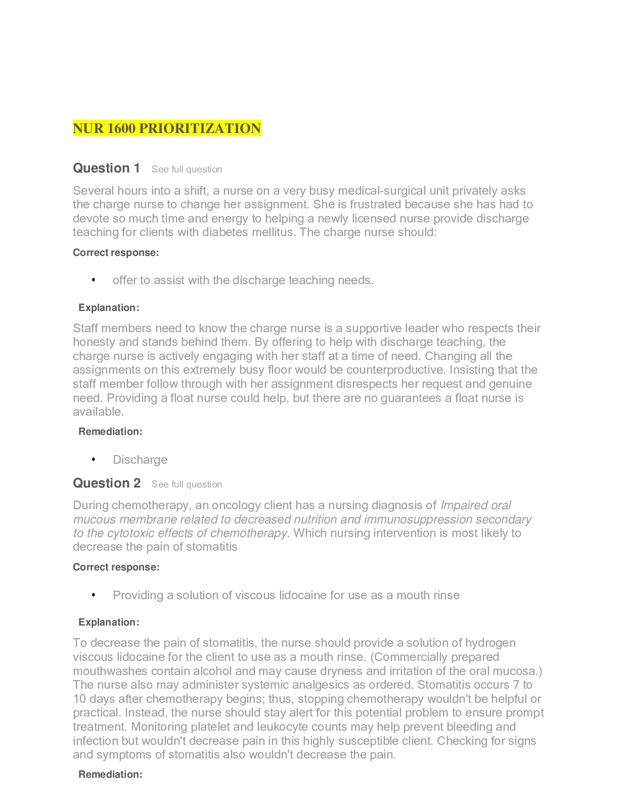 Preview of NUR 1600 PRIORITIZATION